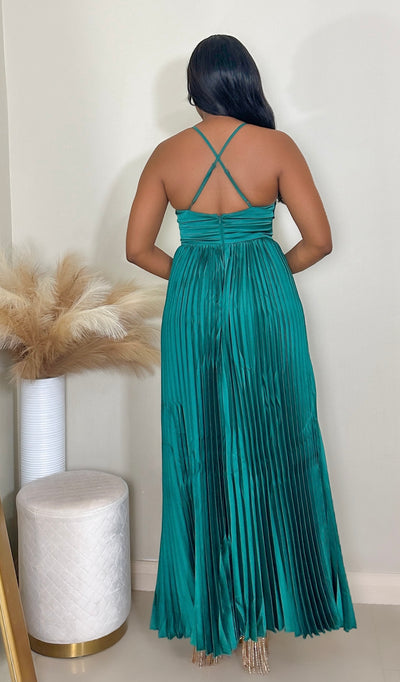 Hunter Green Pleated Maxi Dress